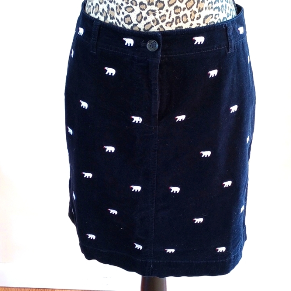 Talbots Ladies Micro Velvet Polar Bear Skirt Size:10 Deep Navy, White NWT